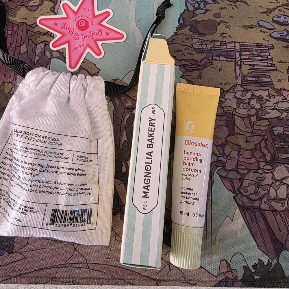 Glossier Banana Pudding Balm Dotcom and Keychain - Picture 3 of 5